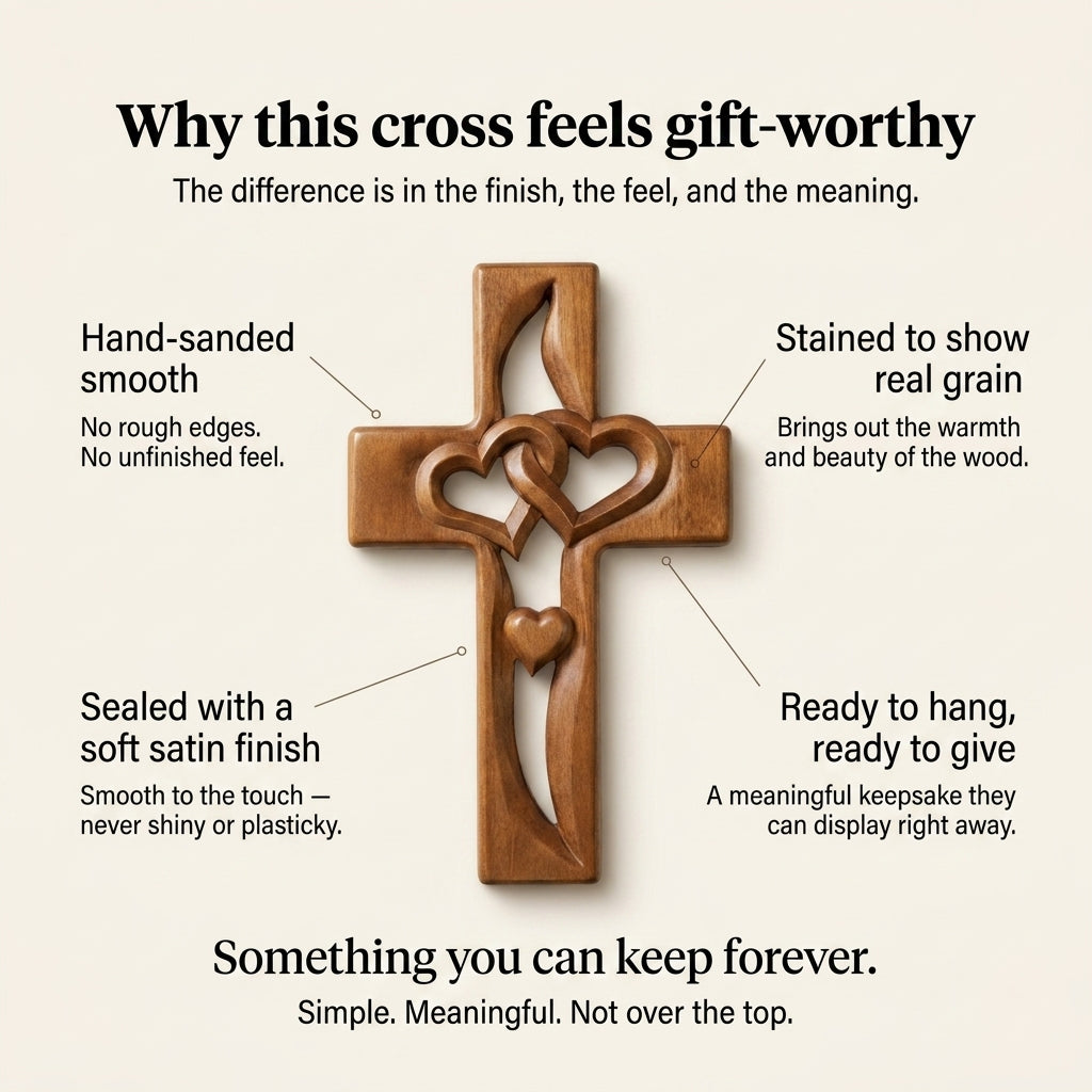 The Covenant Cross — Hand-Finished Two-Hearts Wall Cross