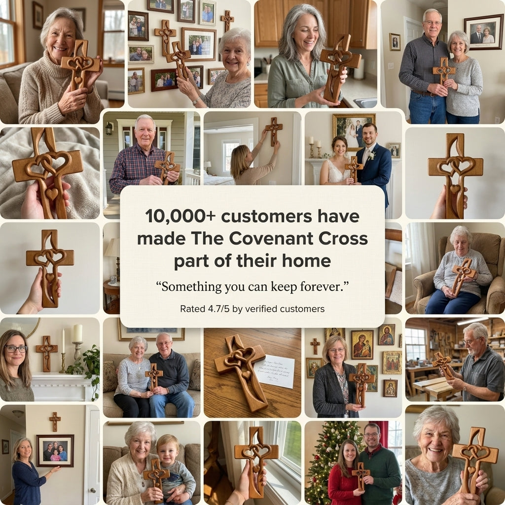 The Covenant Cross — Hand-Finished Two-Hearts Wall Cross