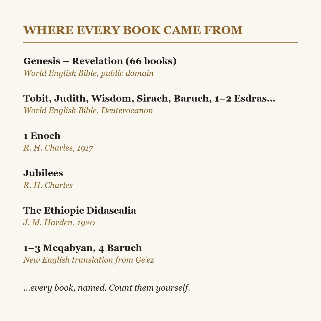 Where every book came from: the source list