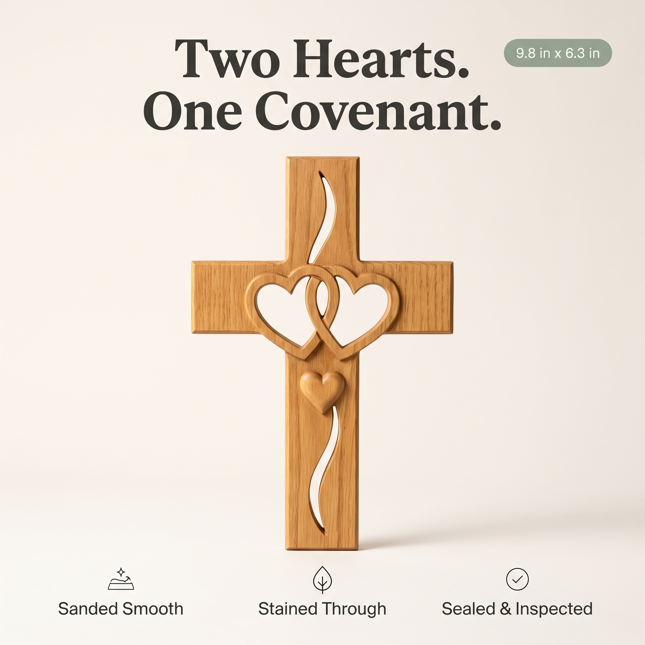 The Covenant Cross — Hand-Finished Two-Hearts Wall Cross