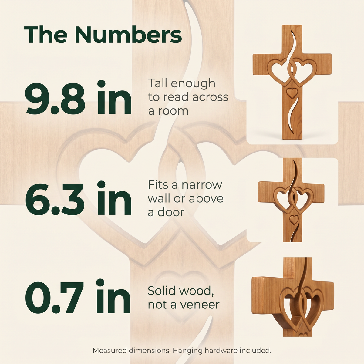 The Covenant Cross — Hand-Finished Two-Hearts Wall Cross
